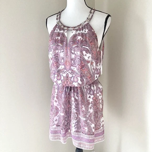 White House Black Market Sleeveless Paisley Blouson Short Dress Size M - Picture 8 of 12